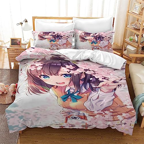 Anime Mädchen Bettwäsche 135x200cm Japanischer Cartoon-Anime Kinder Jugendliche Bettwäsche Kuschel flauschig Bettbezug Microfaser Betten Set Mit Reißverschluss, 2 Kissenbezüge 80x80cm von MaiShaRi