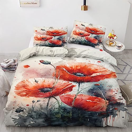 Bettbezug Set 135x200cm Mohnblumen Bettwäsche Set Rote Aquarellmohnblumen Kinder 3 Teilig Mikrofaser Wendebettwäsche Bettdeckenbezug Mit Reißverschluss und 2 Kissenbezug 80x80cm Bettbezug Set 135x200cm Mohnblumen Bettwäsche Set Rote Aquarellmohnblumen Kinder 3 Teilig Mikrofaser Wendebettwäsche Bettdeckenbezug Mit Reißverschluss und 2 Kissenbezug 80x80cm von MaiShaRi