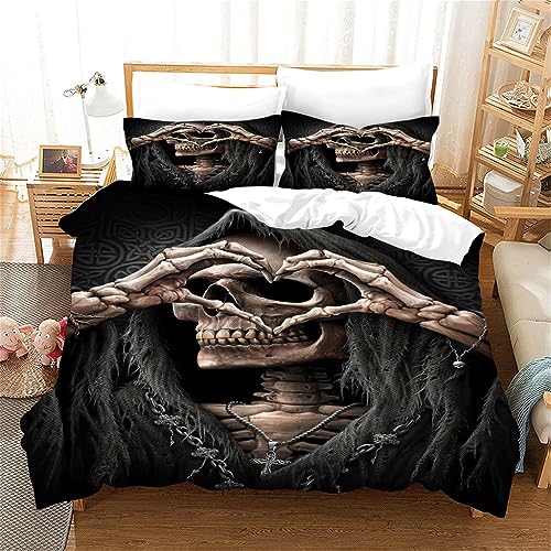 Bettbezug Set 135x200cm Totenkopf Bettwäsche Set Totenkopf Sensenmann Schädel Kinder 3 Teilig Mikrofaser 3D Motiv Luxus Modern Bettdeckenbezug Mit Reißverschluss und 2 Kissenbezug 80x80cm von MaiShaRi