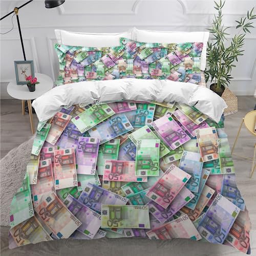 Bettwäsche 155x220cm 50-Euro-Währung Bettwäsche Set Deutsche Banknoten Mädchen Kuschelbettwäsche flauschig Winter Weiche Bettbezug Microfaser Mit Reißverschluss, 2 Kissenbezug 80x80cm von MaiShaRi