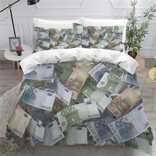 Bettwäsche 155x220cm Deutsche Euro-Währung Bettwäsche Set 100-Euro-Banknote Kinder Schlafzimmer Dekor 3 Stück Bettbezüge Betten Set Mikrofase Mit Reißverschluss+2 Kissenbezug 80x80cm von MaiShaRi