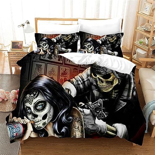 Bettwäsche 200x200cm Totenkopf Bettbezug Set 3 Teilig Totenkopf Tattoo-Mädchen Weiche Microfaser 3D Motiv Luxus Modern Bettdeckenbezug mit Reißverschluss und 2 Kissenbezüge 80x80cm Bettwäsche 200x200cm Totenkopf Bettbezug Set 3 Teilig Totenkopf Tattoo-Mädchen Weiche Microfaser 3D Motiv Luxus Modern Bettdeckenbezug mit Reißverschluss und 2 Kissenbezüge 80x80cm von MaiShaRi