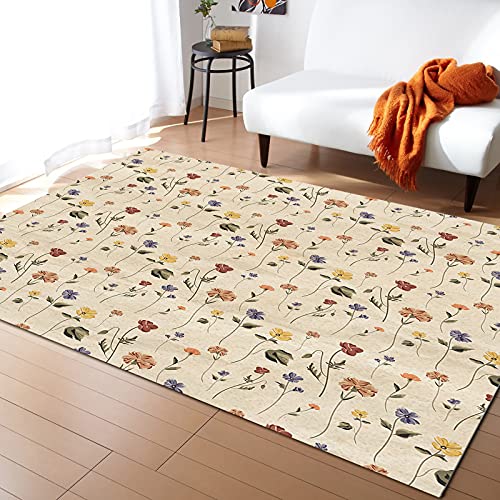 Teppich Kinderzimmer Mädchen Jungen Vintage-Pflanzenblumen Wohnzimmer Schlafzimmer Teppich Blumenmuster Moderner Weicher Kinderteppich Bettvorleger Polyester Flur Waschbarer Teppich 160x230 cm von MaiShaRi
