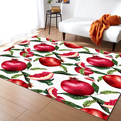 Teppich Schlafzimmer Sommergranatapfel Outdoor Teppich Balkon Küche Wohnzimmer Flur Teppich Rote Frucht Granatapfel Bettvorleger rutschfest Waschbare Moderner Teppiche 80X160Cm von MaiShaRi