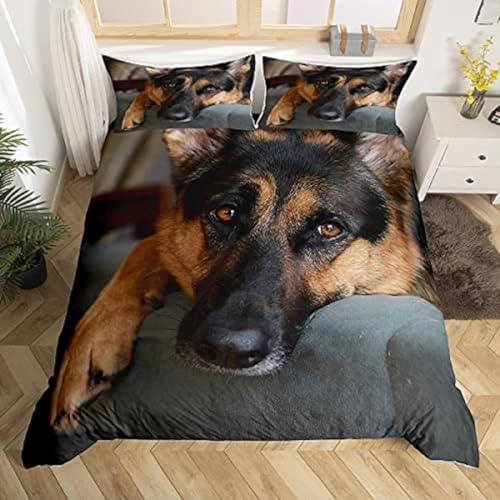 Bettbezug Set 135x200cm Deutscher Schäferhund Bettwäsche Set Tierhund Collie Kinder 3 Teilig Mikrofaser 3D Motiv Luxus Modern Bettdeckenbezug Mit Reißverschluss und 2 Kissenbezug 80x80cm von MaiShaRui