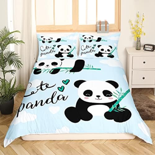 Bettbezug Set 135x200cm Panda Bettwäsche Set Süßer Tierischer Bambuspanda Kinder 3 Teilig Mikrofaser 3D Motiv Luxus Modern Bettdeckenbezug Mit Reißverschluss und 2 Kissenbezug 80x80cm von MaiShaRui