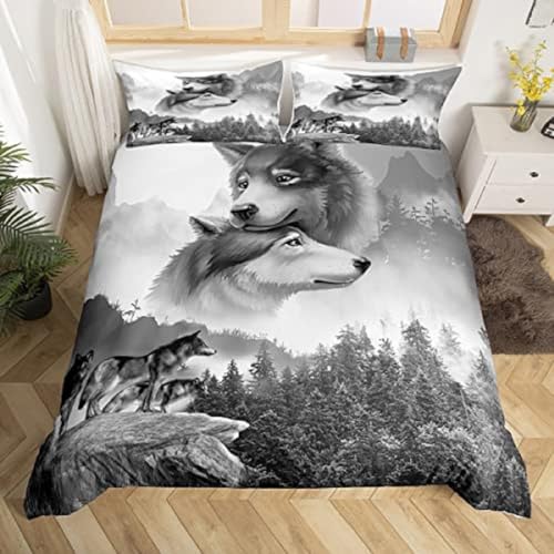 Bettbezug Set 135x200cm Wolf Bettwäsche Set Alpenwaldtier Wolf Kinder 3 Teilig Mikrofaser 3D Motiv Luxus Modern Bettdeckenbezug Mit Reißverschluss und 2 Kissenbezug 80x80cm von MaiShaRui