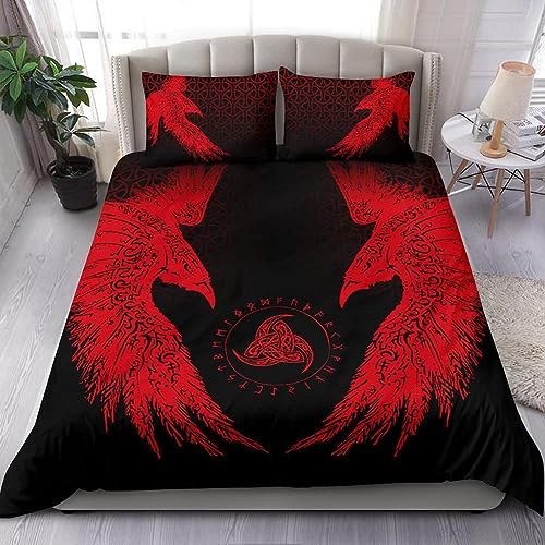 Bettwäsche 155x220cm Odin Krähe Bettwäsche Set Wikinger Mythos Odin Krähe Schlafzimmer Dekor Bettbezug Set 3 Teilig Mikrofase Luxus Modern Mit Reißverschluss + 2 Kissenbezug 80x80cm von MaiShaRui