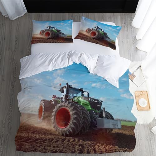 Bettwäsche 155x220cm Traktor Bettbezug Set 3 Teilig GrüNer Traktoren Einzelbett Bettbezug 3D Motiv Luxus Modern Weiche Microfaser Mit Reißverschluss und 2 Kissenbezug 80x80cm von MaiShaRui