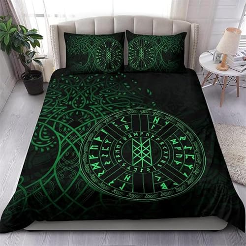 Bettwäsche 155x220cm Wikinger Bettwäsche Set Wikinger Mythos Totem Keltischer Knoten Schlafzimmer Dekor Bettbezug Set 3 Teilig Mikrofase Luxus Modern Mit Reißverschluss + 2 Kissenbezug 80x80cm von MaiShaRui