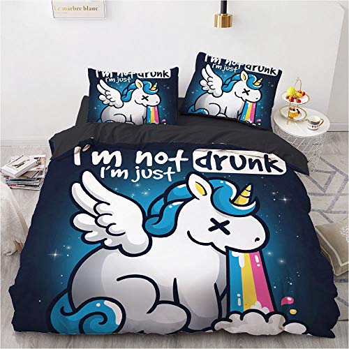 Einhorn Bettwäsche 220x240cm 3 Teilig Mädchen Einhorn Motiv Bettbezug Set Atmungsaktiv Microfaser Wendebettwäsche Bettdeckenbezug Mit Reißverschluss und 2 Kissenbezug 80x80cm von MaiShaRui