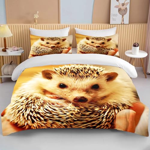 Igel Bettwäsche 135x200cm Süßer Tierischer Igel Kinder Bettbezug Set 3 Teilig Microfaser 3D Motiv Luxus Modern Bettdeckenbezug Mit Reißverschluss und 2 Kissenbezüge 80x80cm von MaiShaRui