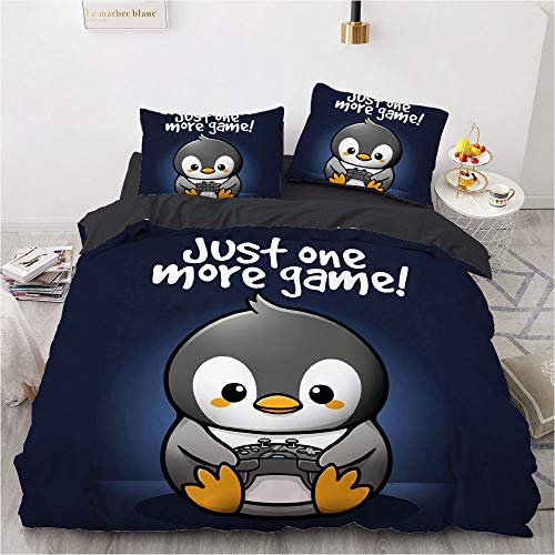 Pinguin Bettwäsche 135x200cm Animal Penguin-Motiv Kinder Bettbezug Set 3 Teilig Microfaser Wendebettwäsche Bettdeckenbezug Mit Reißverschluss und 2 Kissenbezüge 80x80cm von MaiShaRui