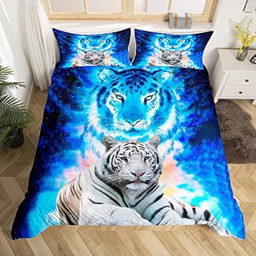 Tiger Bettwäsche 135x200cm Lila Abstrakter Schattentiger Kinder Bettbezug Set 3 Teilig Microfaser 3D Motiv Luxus Modern Bettdeckenbezug Mit Reißverschluss und 2 Kissenbezüge 80x80cm von MaiShaRui