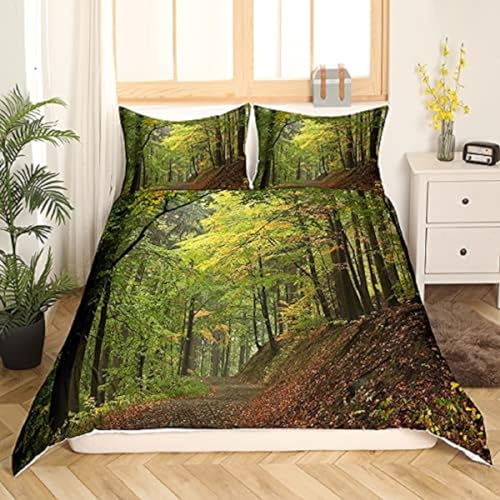 Wald Bettwäsche 135x200cm Grüne Naturwaldbäume Kinder Bettbezug Set 3 Teilig Microfaser 3D Motiv Luxus Modern Bettdeckenbezug Mit Reißverschluss und 2 Kissenbezüge 80x80cm von MaiShaRui