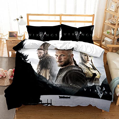 Wikinger Bettwäsche 135x200cm Vikings Ragnar Warrior King Kinder Bettbezug Set 3 Teilig Microfaser 3D Motiv Luxus Modern Bettdeckenbezug Mit Reißverschluss und 2 Kissenbezüge 80x80cm von MaiShaRui