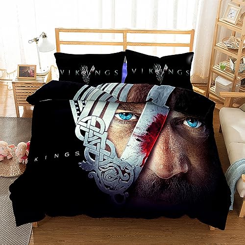 Wikinger-Krieger Bettwäsche 135x200cm Vikings Ragnar Warrior King Kinder Bettbezug Set 3 Teilig Microfaser 3D Motiv Luxus Modern Bettdeckenbezug Mit Reißverschluss und 2 Kissenbezüge 80x80cm von MaiShaRui