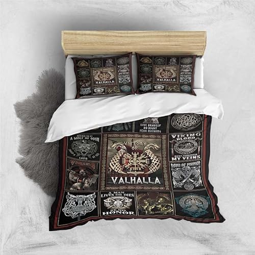 Wikinger Mythos Totem Bettwäsche 135x200cm Wikinger Wolf Piratenschiff Totem Motiv Kinder Bettbezug Set 3Teilig Microfaser 3D Motiv Modern Bettdeckenbezug Mit Reißverschluss und 2 Kissenbezüge 80x80cm von MaiShaRui