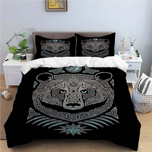 Wikinger Wolf Fenrir Bettwäsche 135x200cm Keltischer Knoten Rune Kinder Bettbezug Set 3 Teilig Microfaser 3D Motiv Luxus Modern Bettdeckenbezug Mit Reißverschluss und 2 Kissenbezüge 80x80cm von MaiShaRui