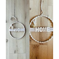 Makramee Türkranz "Wc" „Home" Handgemachte Boho-Deko Mit Trockenblumen Und Holzbuchstaben Für Badezimmer, Gäste-Wc Oder Eingangstür von MaiWick