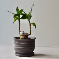 Handgemachter Übertopf Aus Porzellan Von Neriage Mit Glückskatzenfigur von MaiaMingDesigns