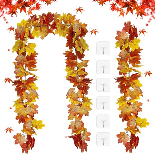Künstliche Herbstgirlande, 2 Stück Herbst Girlande Ahornblätter, Ahornblatt Girlande Hängepflanze, Ahorn Blättergirlande Decor, Künstliche Herbst Ahorn Blätter Girlanden, für Tür, Garten, Kamin von MaibaoteMbt