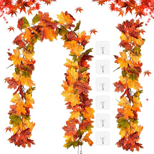 Künstliche Herbstgirlande, 2 Stück Herbst Girlande Ahornblätter, Ahornblatt Girlande Hängepflanze, Ahorn Blättergirlande Decor, Künstliche Herbst Ahorn Blätter Girlanden, für Tür, Garten, Kamin von MaibaoteMbt