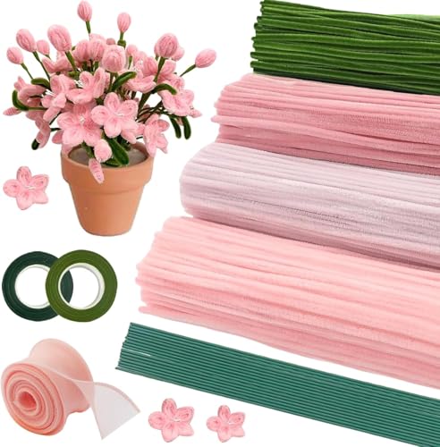 Bouquet Pfeifenreiniger Set, 400 Stück Pipe Cleaner Bastelset, 4 Farben Flexibel Verdickt Chenilledraht, Pfeifenputzer zum Basteln, mit Basteldraht, Schleifenband, Klebeband, für DIY Blumenstrauß Bouquet Pfeifenreiniger Set, 400 Stück Pipe Cleaner Bastelset, 4 Farben Flexibel Verdickt Chenilledraht, Pfeifenputzer zum Basteln, mit Basteldraht, Schleifenband, Klebeband, für DIY Blumenstrauß von MaibaoteMbt