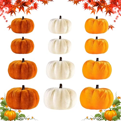 Kürbis Herbst Dekorationen, 12 Stück Künstliche Kürbisse, Künstliches Herbst Kürbisse Dekoration, Halloween Samt Kürbis Set, Mini Kürbisse herbst Dekoration Draußen, für Thanksgiving, Halloween Kürbis Herbst Dekorationen, 12 Stück Künstliche Kürbisse, Künstliches Herbst Kürbisse Dekoration, Halloween Samt Kürbis Set, Mini Kürbisse herbst Dekoration Draußen, für Thanksgiving, Halloween von MaibaoteMbt