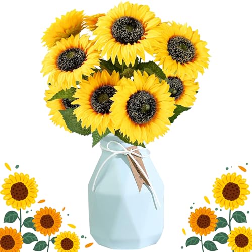 MaibaoteMbt 8 Stück Künstliche Sonnenblumen Deko, 40cm Einzelstiel Kunst Sonnenblumen Künstlich Blumen (Gelb-10pcs) von MaibaoteMbt
