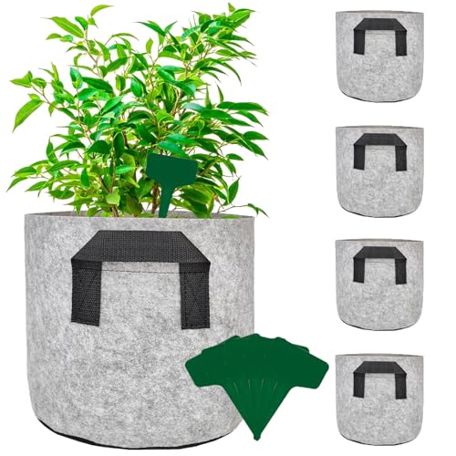 MaibaoteMbt Pflanztasche mit Griffen, 5 Stück 5 Gallonen Pflanze Grow Bag aus Filzstoff, Atmungsaktive Pflanzbeutel, Gemüse Grow Taschen, Verdickte Stofftöpfe, für Tomaten, Gemüse, Blumen, Pflanzen von MaibaoteMbt