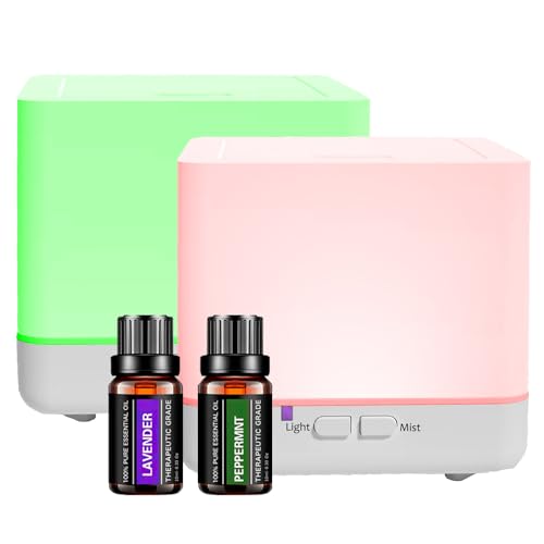 300 ml ätherisches Öl Diffusor x2 Pack mit 2 ätherischen Ölen Weiß Süßer Luftbefeuchter mit Cool Mist, Auto Off, 7-Colors Night Lignts 3 in 1 Tragbarer Aroma-Diffusor für Zimmer (2JY01) von Maiborna