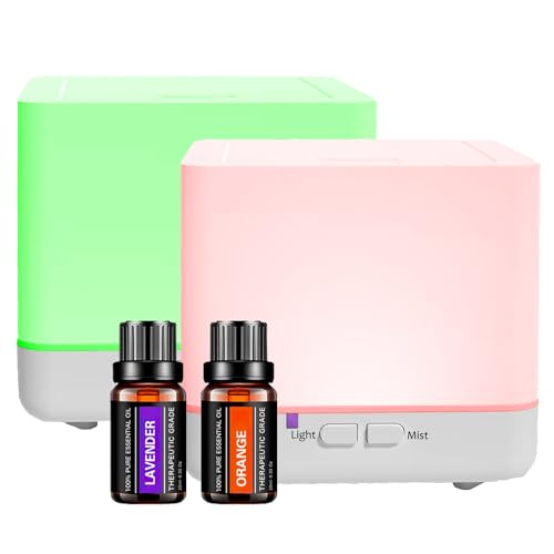 300 ml ätherisches Öl Diffusor x2 Pack mit 2 ätherischen Ölen Weiß Süßer Luftbefeuchter mit Cool Mist, Auto Off, 7-Colors Night Lignts 3 in 1 Tragbarer Aroma-Diffusor für Zimmer (2JY03) von Maiborna