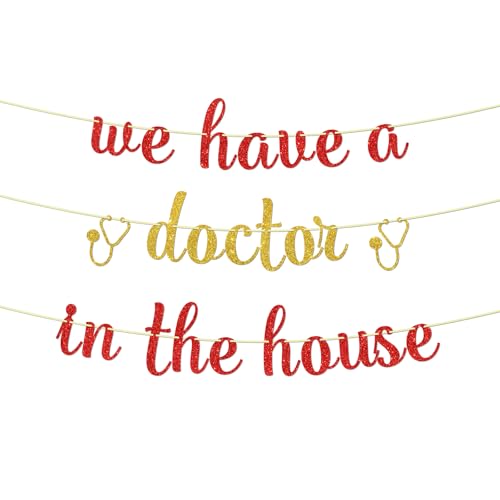 Banner mit Aufschrift "We Have a Doctor in the House", Aufschrift "Congrats Doctor", Partyzubehör, Future Doctor – Medizinische Schule, Abschlussfeier, Zahnarzt, Banner, Dekor, Gold, Rot, Glitzer Banner mit Aufschrift "We Have a Doctor in the House", Aufschrift "Congrats Doctor", Partyzubehör, Future Doctor – Medizinische Schule, Abschlussfeier, Zahnarzt, Banner, Dekor, Gold, Rot, Glitzer von Maicaiffe