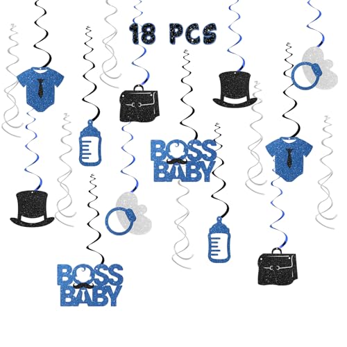 Maicaiffe Boss Boy hängende Wirbel-Dekorationen – Glitzer, 18 Stück, Babyparty-Partyzubehör – Junge Geburtstag – Willkommens-Baby-Boy Luftschlangen – Gender Reveal Party Folienwirbel Maicaiffe Boss Boy hängende Wirbel-Dekorationen – Glitzer, 18 Stück, Babyparty-Partyzubehör – Junge Geburtstag – Willkommens-Baby-Boy Luftschlangen – Gender Reveal Party Folienwirbel von Maicaiffe