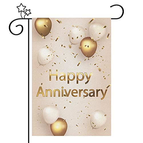 Maicaiffe Gartenflagge "Happy Anniversary" – Hochzeitstag/Firma, Jahrestag, Party, Rasen, Hof-Flagge, Innen- und Außenbereich, doppelseitig Maicaiffe Gartenflagge "Happy Anniversary" – Hochzeitstag/Firma, Jahrestag, Party, Rasen, Hof-Flagge, Innen- und Außenbereich, doppelseitig von Maicaiffe