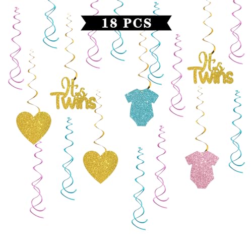 Maicaiffe It's Twins Hängedekoration – Glitzer, 18 Stück, für Babypartys, Partyzubehör – Luftschlangen zum ersten Geburtstag – We are One Babies Geburtstagsparty, Folienwirbel, Deckendekorationen Maicaiffe It's Twins Hängedekoration – Glitzer, 18 Stück, für Babypartys, Partyzubehör – Luftschlangen zum ersten Geburtstag – We are One Babies Geburtstagsparty, Folienwirbel, Deckendekorationen von Maicaiffe