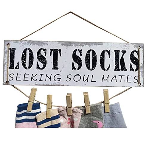 Lost Socks Laundry Sign Laundry Room Decor Lost Socks Seeking Soul Mates Laundry Room Wall Decor Missing Socks Schild mit 5 Holznadeln (B4) von Maida