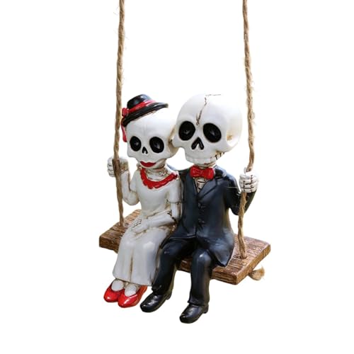 Harze Schädel Liebhaber Schaukel Ornament Indoor und Outdoor Dekorationen für Auto Spiegel Garten Baum Wandbehang Dekoration Geschenk Skelett Paar Schaukel Wanddekoration von Maigridy