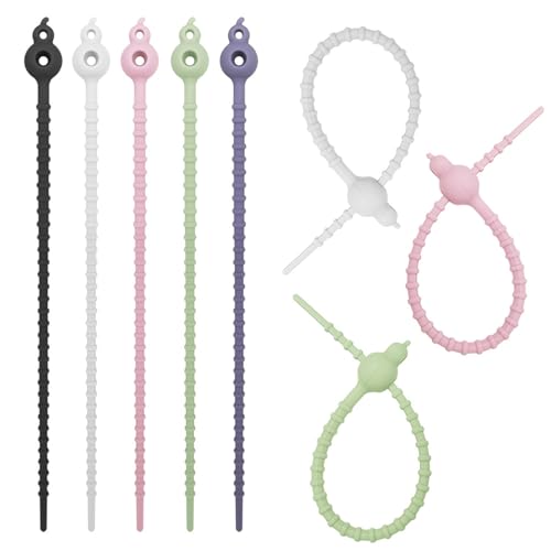 Packung mit 5 bunten Silikon-Kordelwicklungen, Gummi-Kabel-Management-Bänder für den Heimgebrauch, Mehrzweck-Draht-Organizer, dekorative Kabelführung von Maigridy
