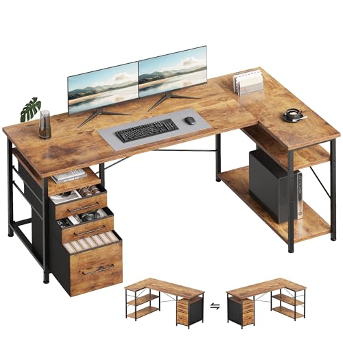 Maihail 139,7 cm Computertisch mit Schubladen, Schreibtische für Schlafzimmer, Schreibtisch mit Stauraum, Schreibtisch für kleinen Raum, rustikales Braun Maihail 139,7 cm Computertisch mit Schubladen, Schreibtische für Schlafzimmer, Schreibtisch mit Stauraum, Schreibtisch für kleinen Raum, rustikales Braun von Maihail