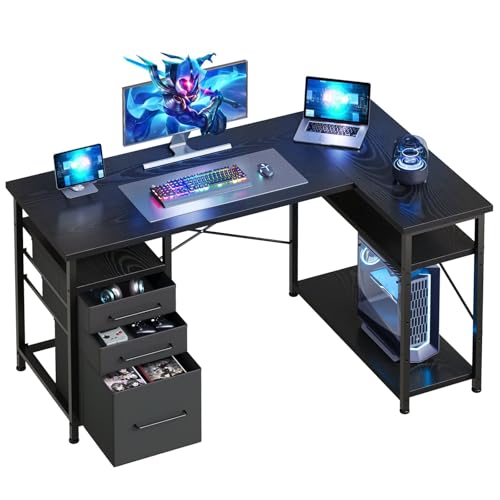 Maihail 47 Zoll Computertisch mit Schubladen, Schreibtische für Schlafzimmer, Schreibtisch mit Stauraum, Schreibtisch für kleinen Raum, Schwarz Maihail 47 Zoll Computertisch mit Schubladen, Schreibtische für Schlafzimmer, Schreibtisch mit Stauraum, Schreibtisch für kleinen Raum, Schwarz von Maihail