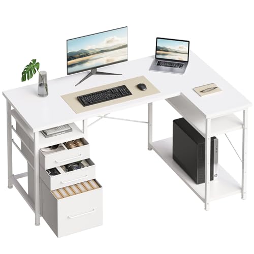 Maihail 47 Zoll Computertisch mit Schubladen, Schreibtische für Schlafzimmer, Schreibtisch mit Stauraum, Schreibtisch für kleinen Raum, Weiß von Maihail