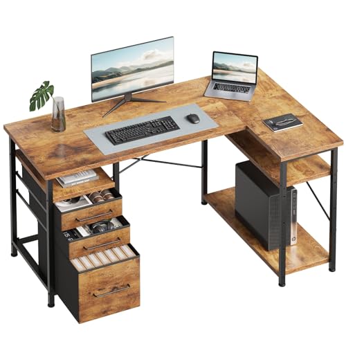Maihail 47 Zoll Computertisch mit Schubladen, Schreibtische für Schlafzimmer, Schreibtisch mit Stauraum, Schreibtisch für kleinen Raum, rustikales Braun Maihail 47 Zoll Computertisch mit Schubladen, Schreibtische für Schlafzimmer, Schreibtisch mit Stauraum, Schreibtisch für kleinen Raum, rustikales Braun von Maihail