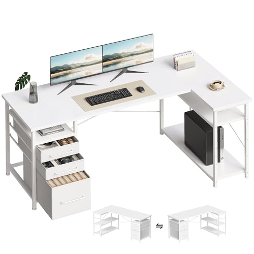 Maihail 55 Zoll Computertisch mit Schubladen, Schreibtische für Schlafzimmer, Schreibtisch mit Stauraum, Schreibtisch für kleinen Raum, Weiß von Maihail