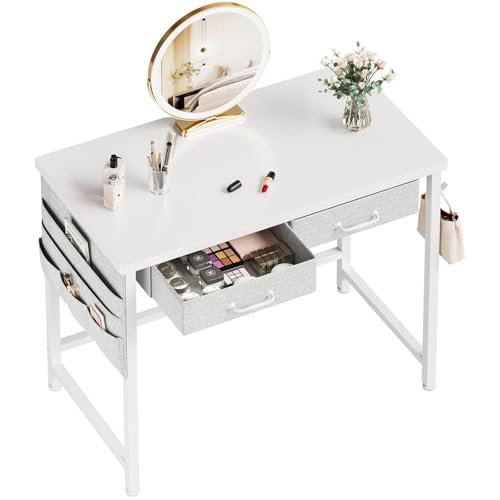 Maihail Kleiner Schminktisch ohne Spiegel, Multifunktional und Platzsparend mit extra Stauraum, Weiß, 80 cm Schminktisch mit Schubladen, Modern, 31.5" Breite, für Arbeiten und Schminken von Maihail