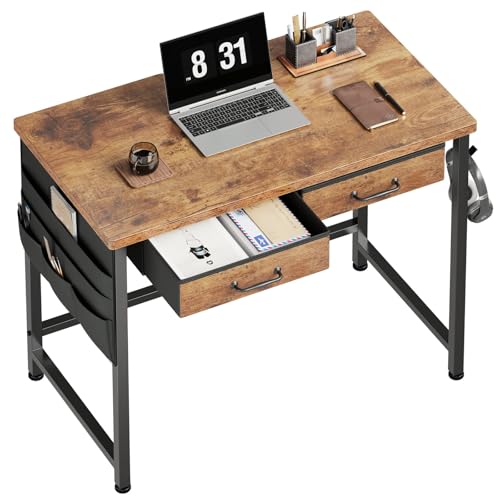 Maihail Kleiner Schreibtisch mit Schubladen, 80 cm, Metallrahmen für PC von Maihail