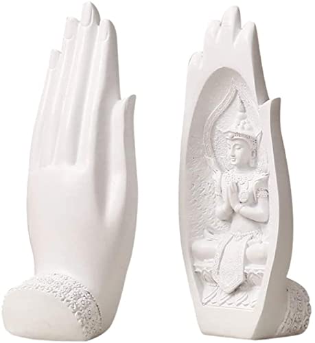 Hausdekoration, Statuen. Weißer Buddha, der in der Hand sitzt, Lao-Thai-buddhistische Figuren, Feng Shui, Glücksskulptur for Zuhause, Büro, Yoga, Meditation, Zen-Dekoration (Farbe: Wit) ( Color : Whit von MaikOn