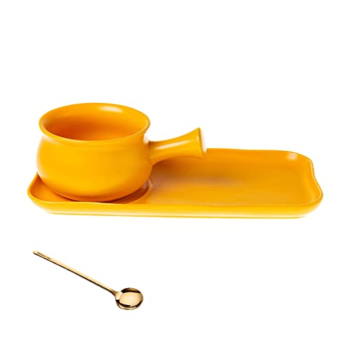 Ramen-Schüssel aus Keramik, Frühstücksschüssel-Set mit Griff, Frühstücksteller im nordischen Stil, Keramikbesteck for französische Zwiebelsuppe, Müsli-Haferflocken-Eintopf, Chill-Red (Color : Yellow von MaikOn