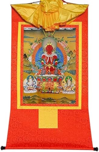 Tibetische Tangka, Rollen von Tangka, Amitayus (Buddha des unendlichen Lebens, Amida, Amitabha), Thangka-Brokat, for Zen (Farbe: Rot, Größe: Klein (35 cm x 27 cm)) (Farbe ( Color : Red , Size : Large( von MaikOn